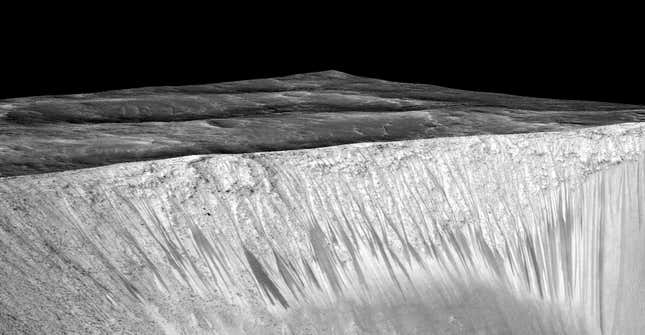 Recurring slope lineae (RSL) in Garni Crater, Mars.