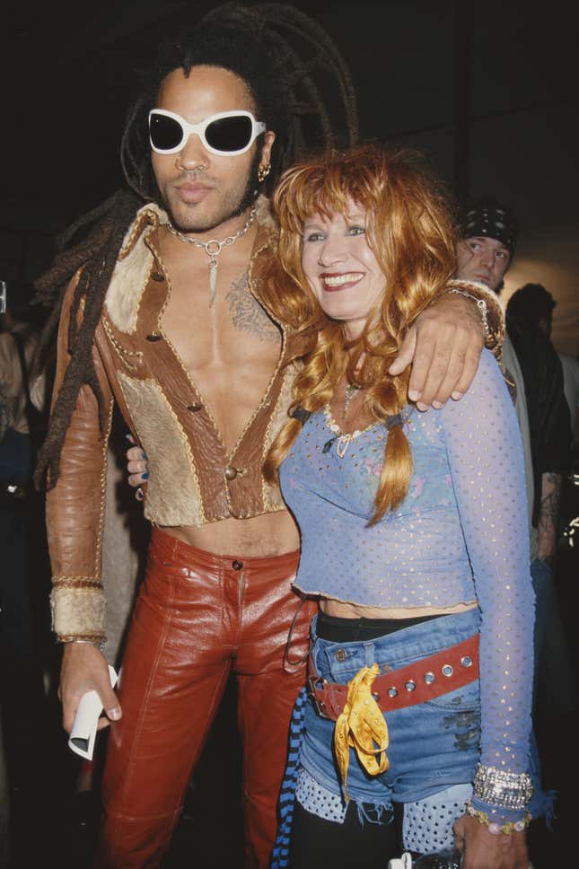 Lenny Kravitz and Betsey Johnson at the Betsey Johnson Fall 1998 Collection catwalk show.