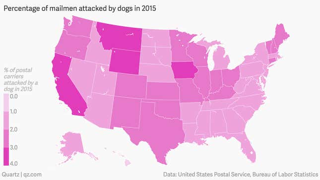 Image for article titled Wyoming’s dogs are the most likely to attack a mail carrier