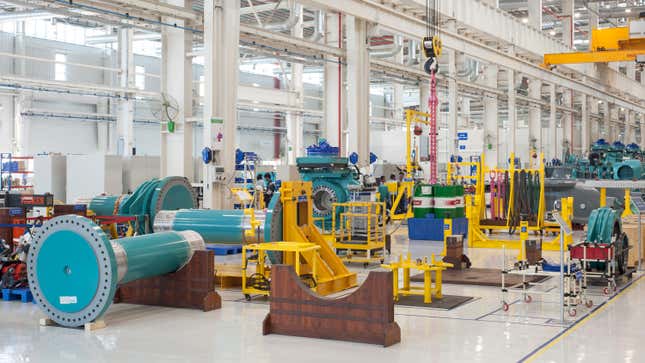 Shafts, gearboxes, and bedplates in production in Pune.