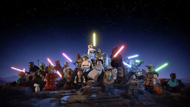 An image of Lego versions of popular Star Wars characters. 