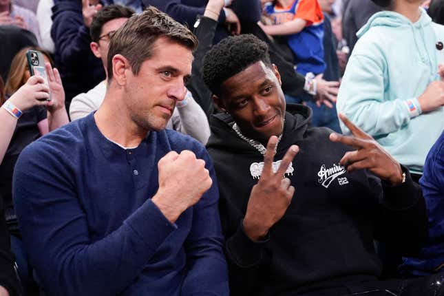 Aaron Rodgers and Sauce Gardner at MSG