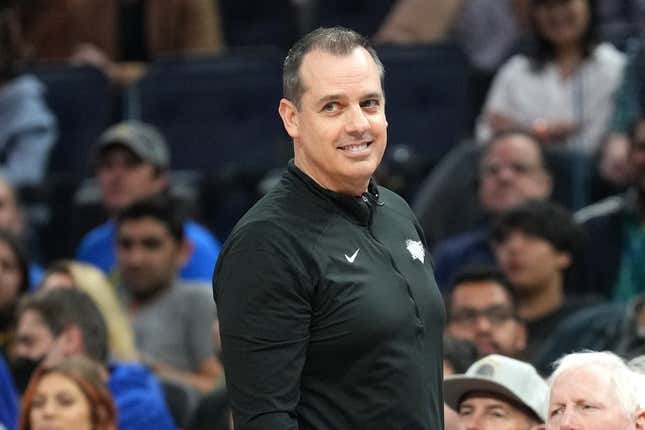 Apr 7, 2022; San Francisco, California, USA; Los Angeles Lakers head coach Frank Vogel during the second quarter against the Golden State Warriors at Chase Center.