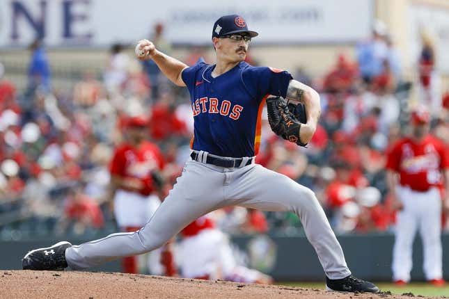 Mar 18, 2022; Jupiter, Florida, USA; Houston Astros pitcher J.P. France (78) delivers a pitch in third inning of the game against the St. Louis Cardinals during spring training at Roger Dean Stadium.