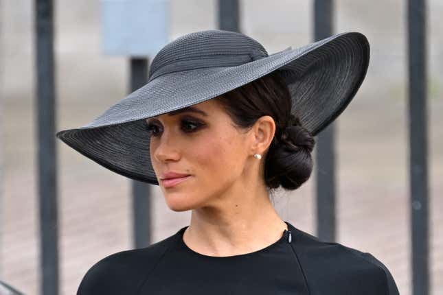 Meghan, Duchess of Sussex during the State Funeral of Queen Elizabeth II at Westminster Abbey on September 19, 2022 in London, England. 