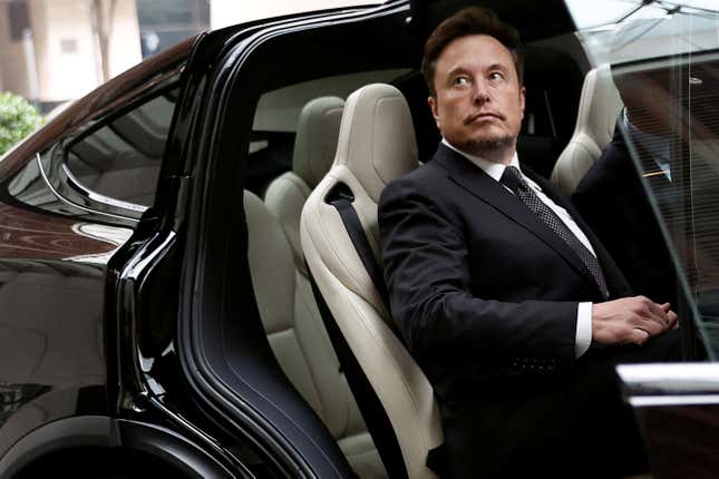 Tesla CEO Elon Musk in a Tesla car in Beijing, China