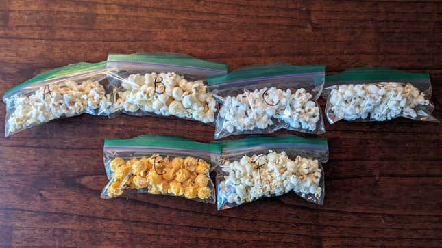 cheese popcorn in small zip-top baggies