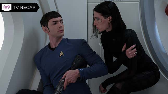 Ethan Peck as Spock and Jessie James Keitel as Dr. Aspen.