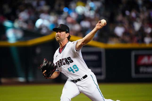 July 8, 2023; Phoenix, Ariz.; USA; Diamondbacks pitcher Tyler Gilbert (49) pitches against the Pirates during a game against the Pirates at Chase Field.