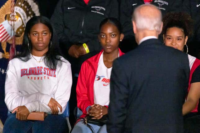 President Joe Biden speaks about student loan relief at Delaware State University, Friday, Oct. 21, 2022 in Dover, Del.