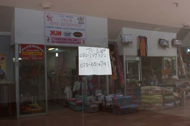An empty store in China Mart, one of many Chinese run shopping centers in Johannesburg.