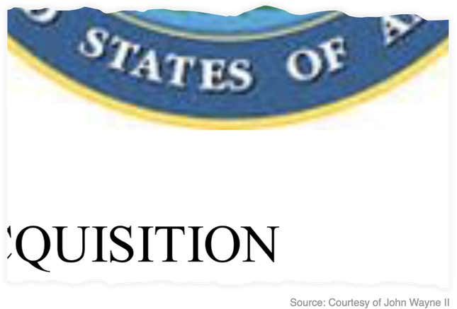 Enlarged Department of Defense seal, showing a sloppily cropped edge