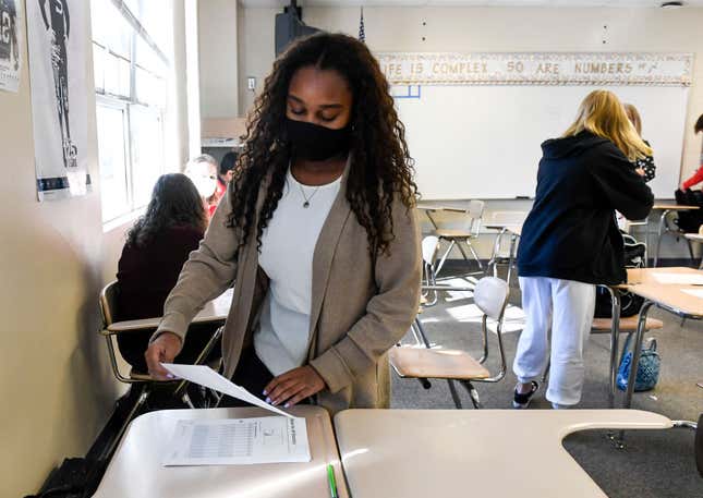 West Lawn, PA - March 3: Giani Clarke,18, a senior at Wilson High School, in her AP Statistics class. 