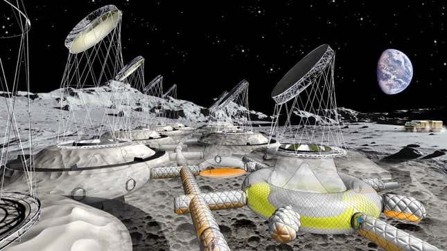 Una ilustración de las estructuras inflables enterradas en el regolito lunar.