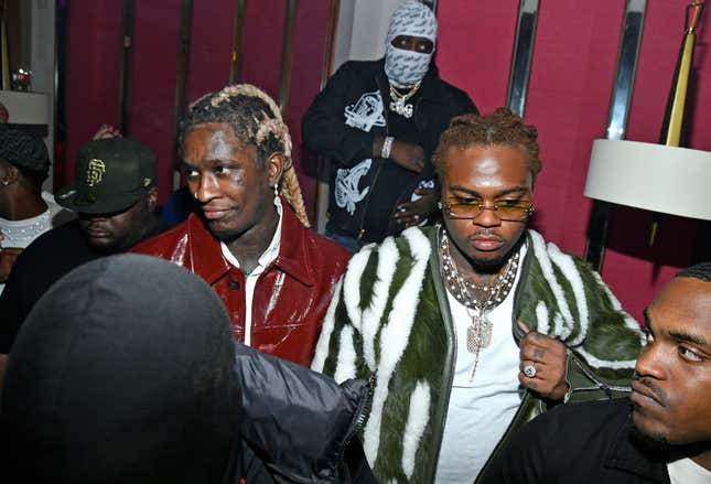 Hip-hop artists Young Thug and Gunna attend a release party for Young Thug’s new album “PUNK” at Delilah on October 12, 2021, in West Hollywood, California. 