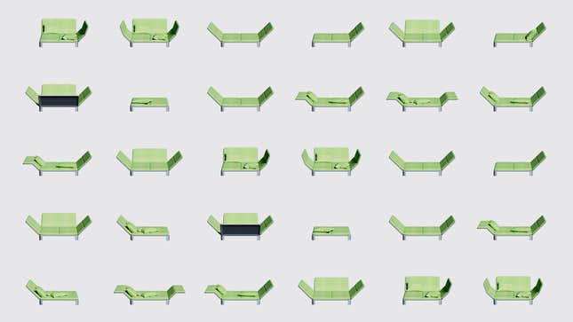 A grid of different arrangements for the Couch in an Envelope's various components.