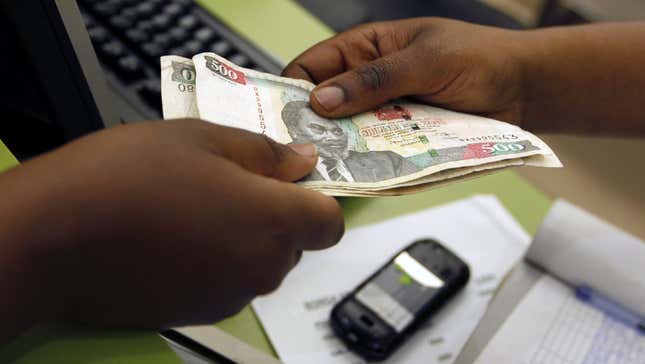 A mobile money transfer via M-Pesa,