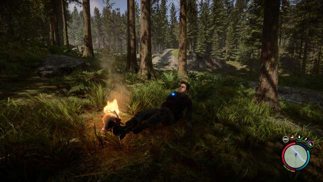 Kelvin relaxes by the fire.