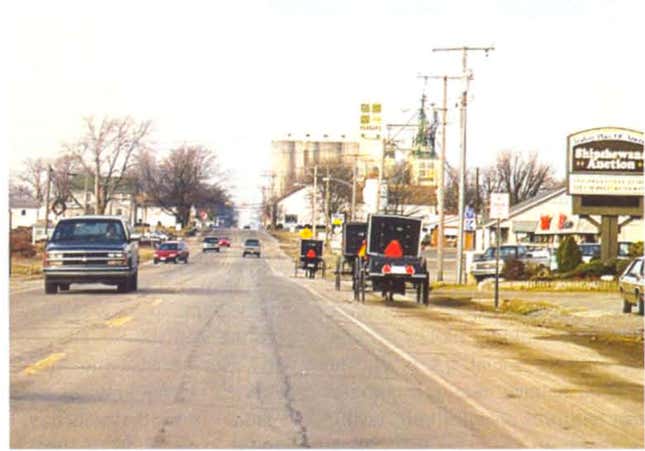 The Indiana Amish sharing the road with their “English” neighbors.