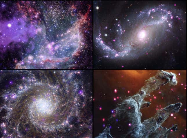 NGC 346, NGC 1672, M74, and M16 in recent image compilations.