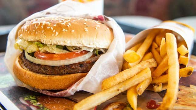 Plant-based Whopper at Burger King with fries