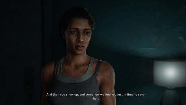 Marlene speaks to Joel (not pictured) in a moment from the game The Last of Us.