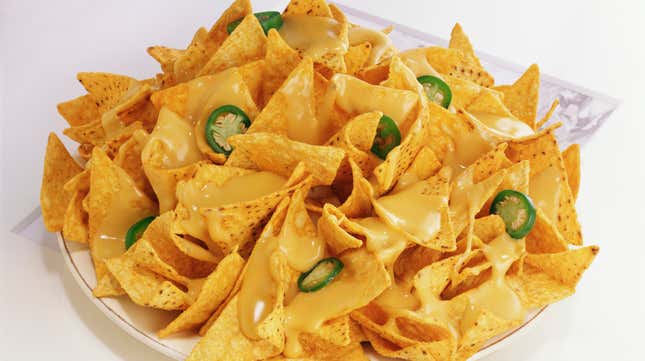 This is a sensible serving of nachos, which we’re not interested in discussing at the moment