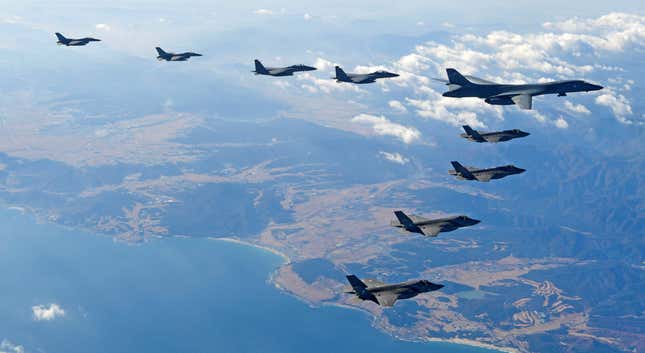 U.S. Air Force B-1B bombers fly in formation during a joint aerial drill with South Korea in December.