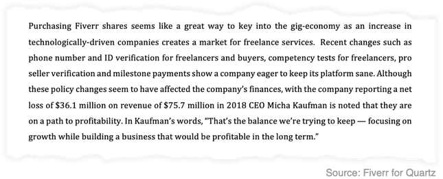 A paragraph from Fifteener's story.