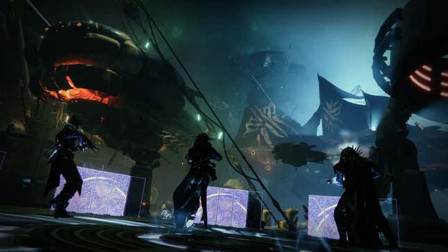 Destiny 2 Guardians prepare to board the enemy ship.
