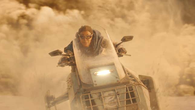 Sonequa Martin-Green rides a speeder through a dusty cloud on the new season of Star Trek: Discovery.
