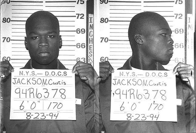 50 Cent (Curtis Jackson) has his mug shot taken while serving time in a New York State Department of Correctional Services shock incarceration program on August 23 1994 in New York NY. 