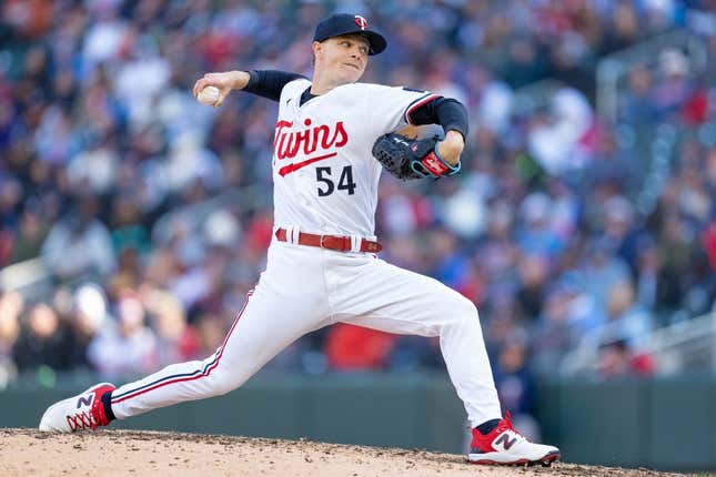 Apr 7, 2023; Minneapolis, Minnesota, USA; Minnesota Twins starting pitcher Sonny Gray (54) pitches to the Houston Astros in the fifth inningat Target Field.