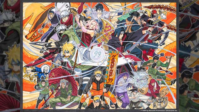 An illustration shows the top 22 characters from the Naruto99 poll by Masashi Kishimoto.