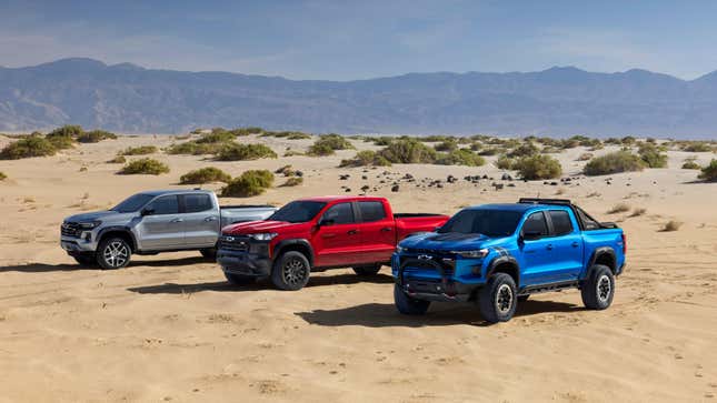 Left to right: 2023 Chevy Colorado Z71, Trail Boss, and ZR2 Desert Boss