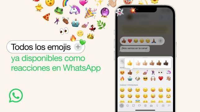 Imagen para el artículo titulado De 6 a 3000: ahora puedes usar cualquier emoji para reaccionar a mensajes de WhatsApp