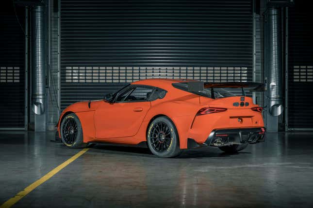 Image for article titled The Toyota GR Supra GT4 100 Edition Is A Gloriously Extra Orange Track-Only Supra