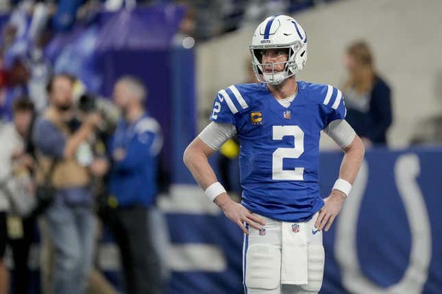 Jan. 8, 2023; Indianapolis, IN; Indianapolis Colts quarterback Matt Ryan (2) walks on the field Sunday, Jan. 8, 2023, before a game against the Houston Texans at Lucas Oil Stadium in Indianapolis.