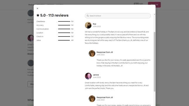 screenshot of airbnb reviews