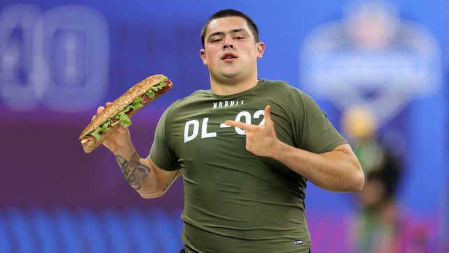 Image for article titled New NFL Combine Drill Tests Player’s Ability To Half-Ass Taping Of Local Sandwich Shop Commercial