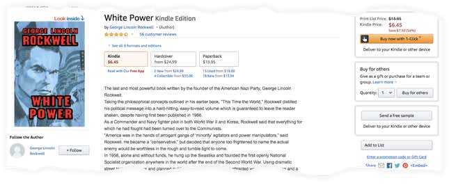 Amazon description: “The last and most powerful book written by the founder of the American Nazi Party, George Lincoln Rockwell.”