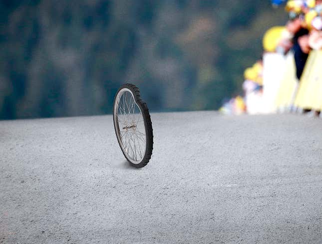 Image for article titled Lone Wheel From Pile Up Rolls Across Finish Line In Tour De France Victory