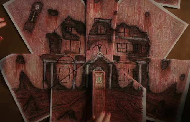creepy drawing of the Creel house in the nightmare upside down