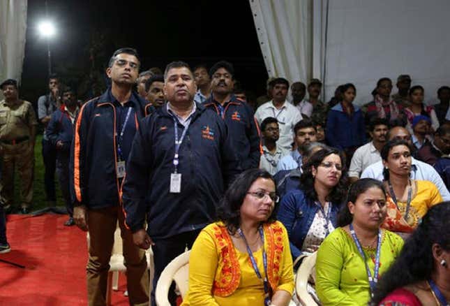 Employees of India’s space agency, ISRO react with disappointment as they learn that engineers lost touch with its Vikram lunar lander.