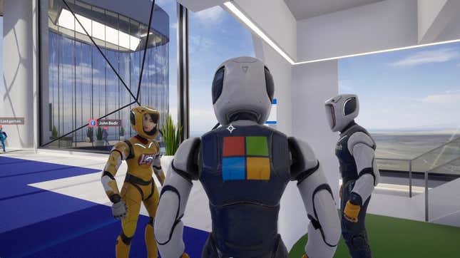 Avatars don their company logos in a networking session.