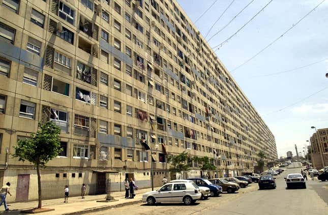 A view of the building designed in 1965 by French archhitect Le Corbusier is seen June 7, 2002, in Algiers. Algeria's chronic housing shortage is a problem that has bred disgust toward the ruling political class in the North African nation that has been wracked by violence. (AP Photo)