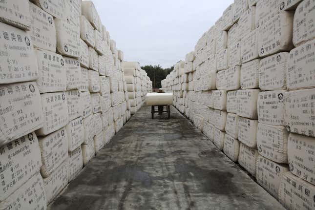 Cotton packed for trade in Xinjiang, China.