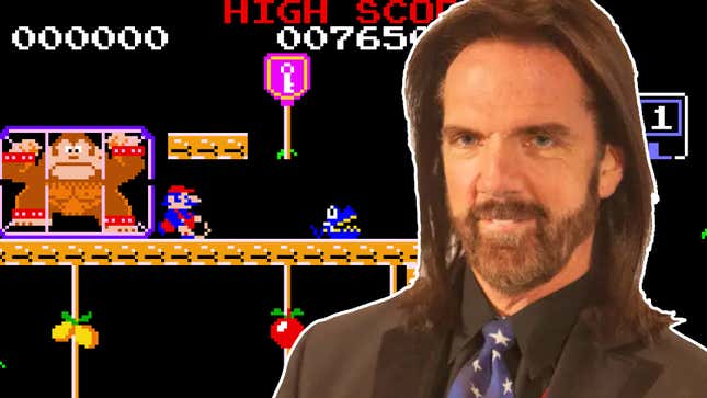 Billy Mitchell is pasted onto a screenshot from Donkey Kong Jr.