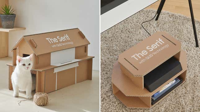 Image for article titled Samsung Redesigned Its TV Boxes to be Easily Converted Into Cat Houses and Entertainment Centers
