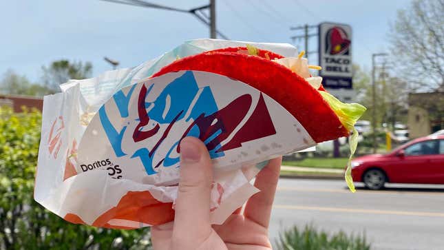 Image for article titled Prepare to be satisfied, not wowed, by Taco Bell’s Flamin’ Hot Doritos Locos Tacos